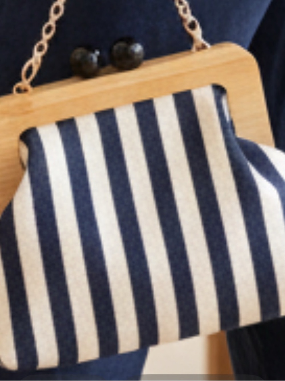 Striped Navy and White Frame-Top Women's Crossbody Bag